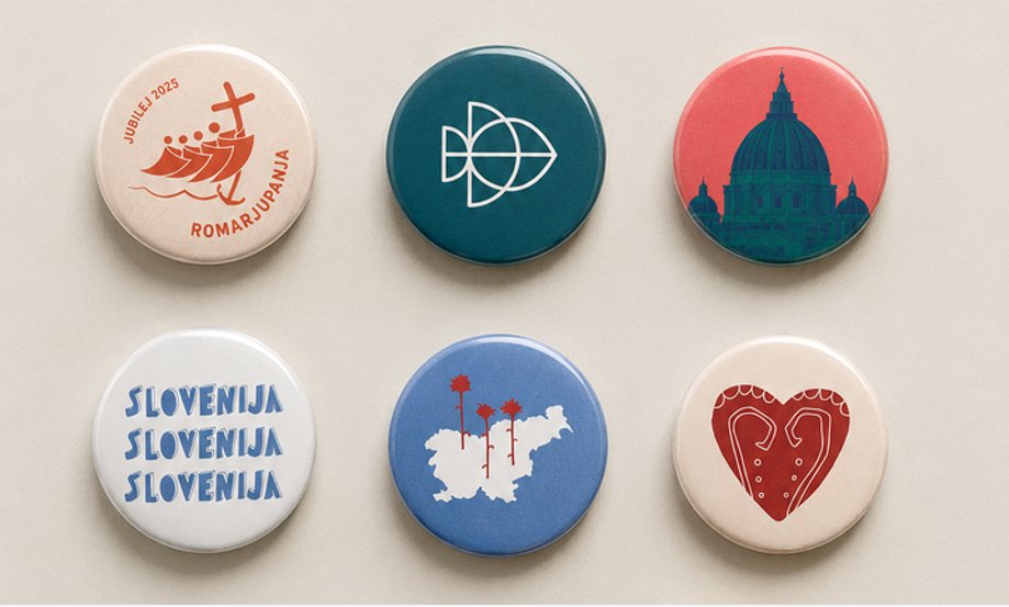 Six round pin badges