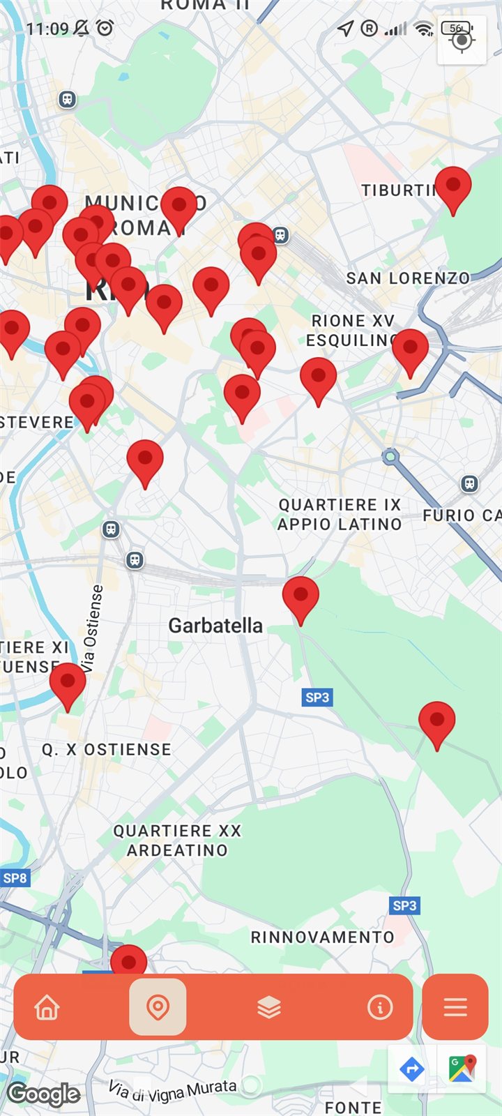 Map of Rome with basilica pins
